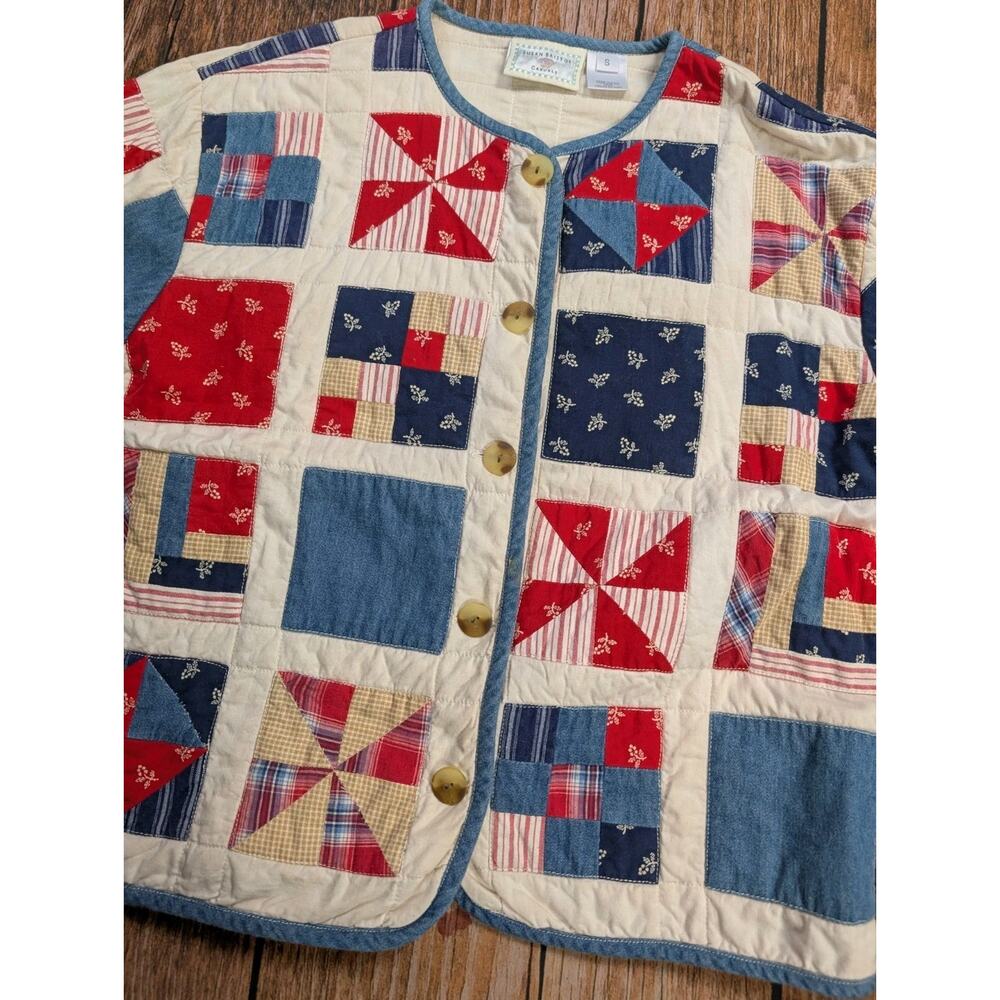 Vintage Susan Bristol Casuals Patchwork Quilt Patriotic Pattern Jacket Size S - Picture 3 of 12